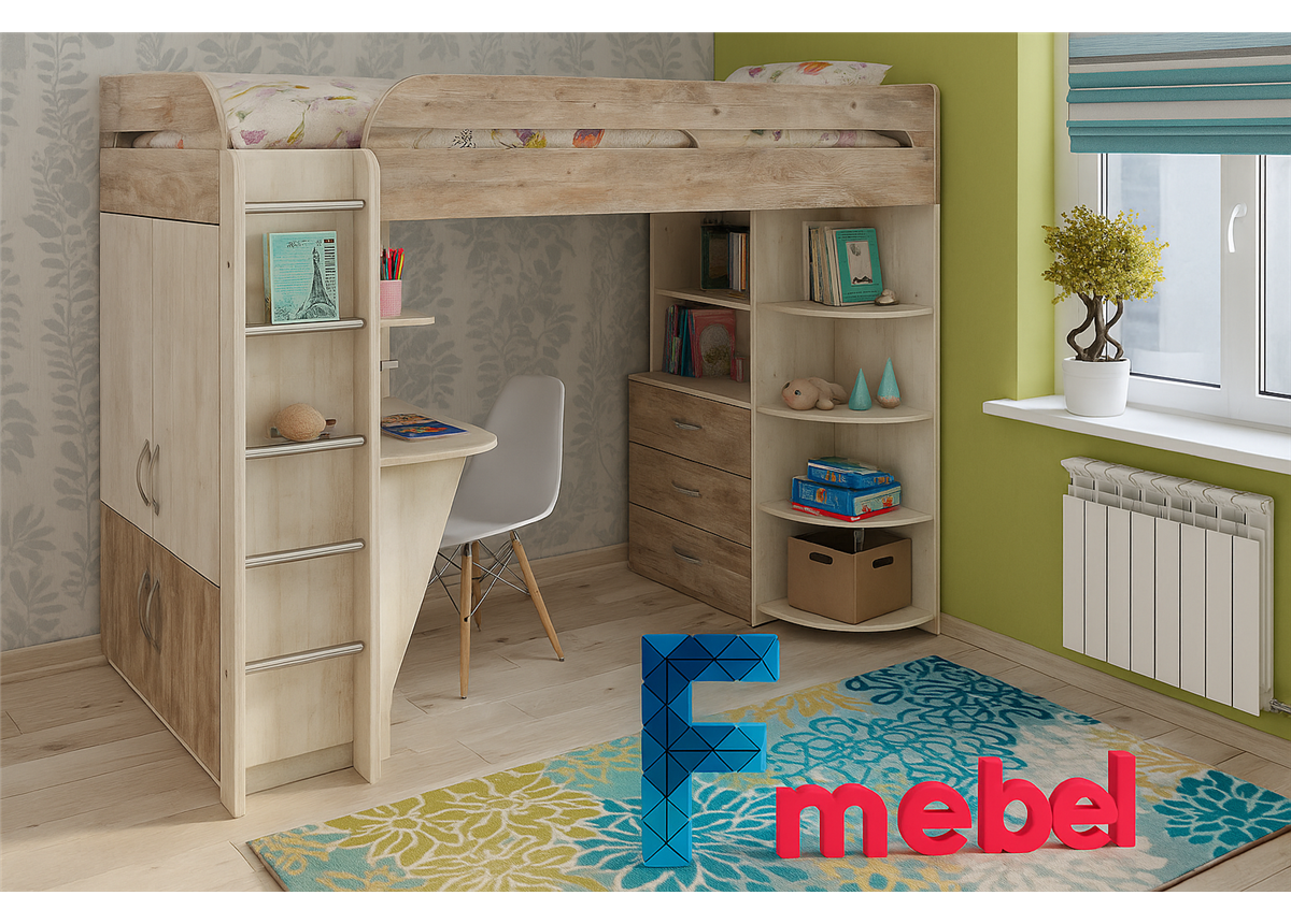 Кровать-чердак со столом Уэльс Fmebel 