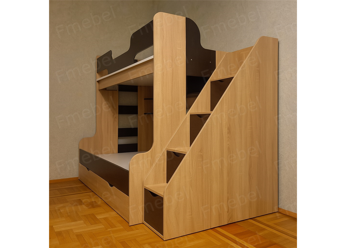 Двоярусне ліжко з широким нижнім спальним місцем для дорослих Брюссель Fmebel 110х190, 140х190, 160х190