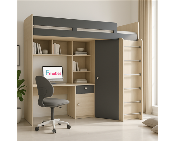 Кровать-чердак со столом Верона Fmebel 80x190