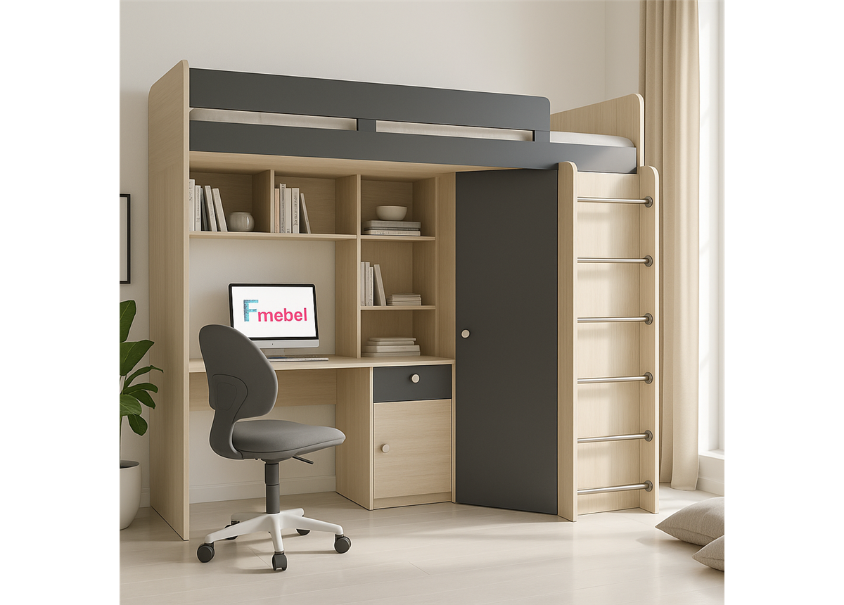 Кровать-чердак со столом Верона Fmebel 80x190