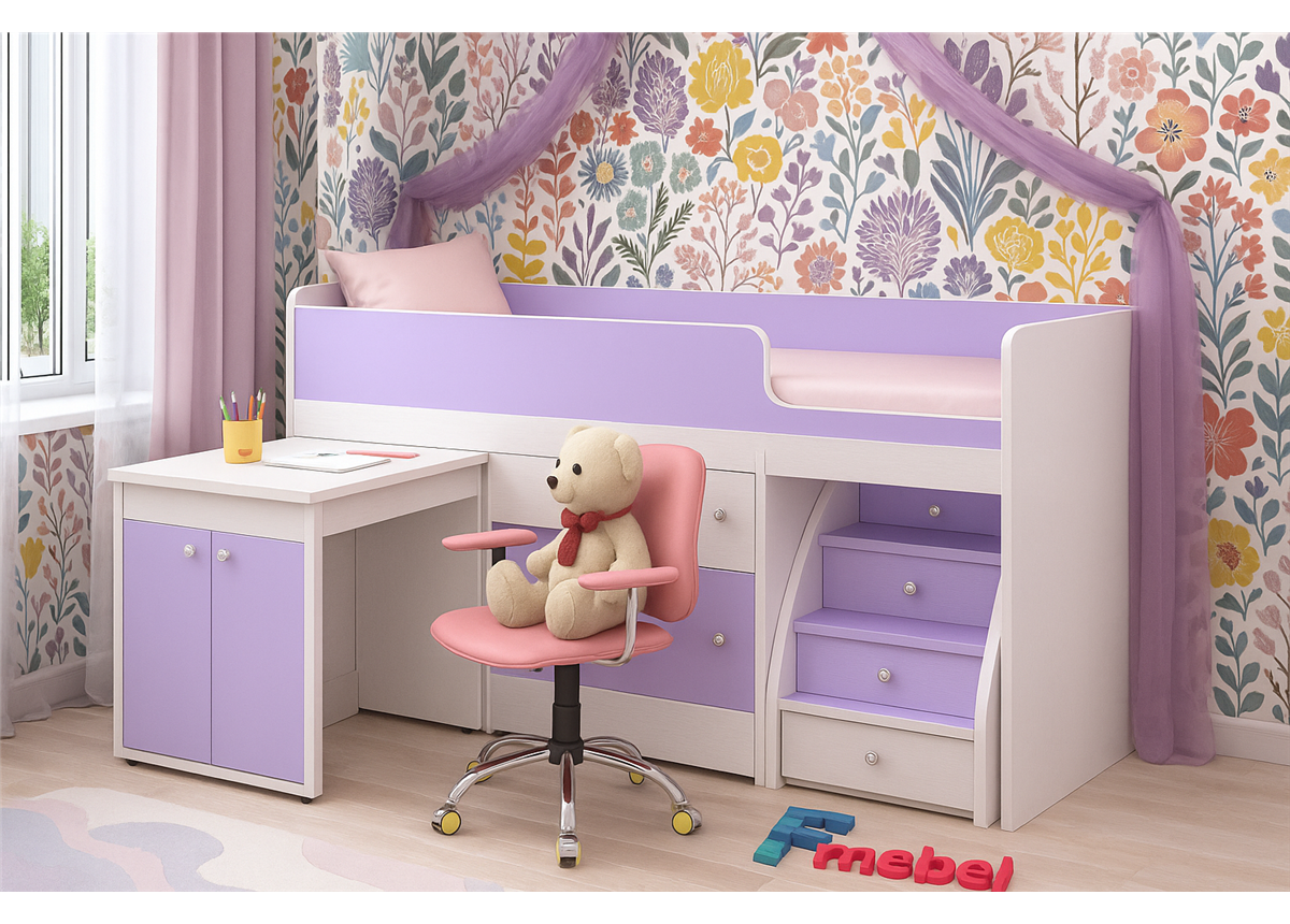 Кровать-чердак со столом Вайоминг Fmebel 80х190