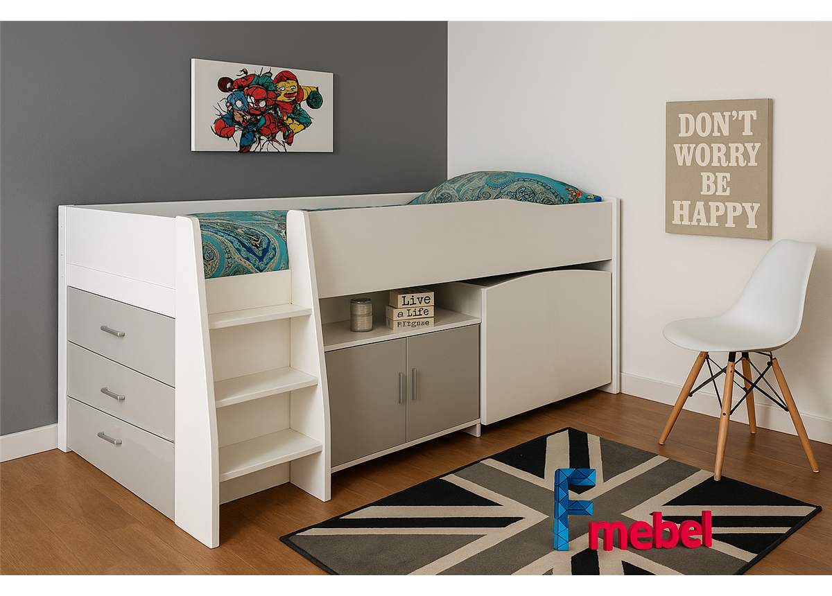 Кровать-чердак со столом Аляска Fmebel 80х190