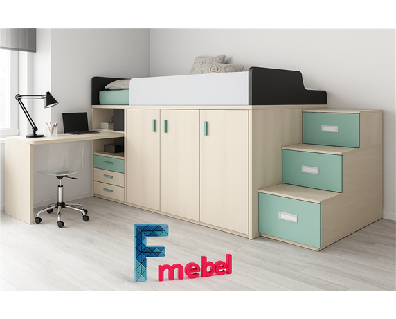 Кровать-чердак со столом Висбаден Fmebel