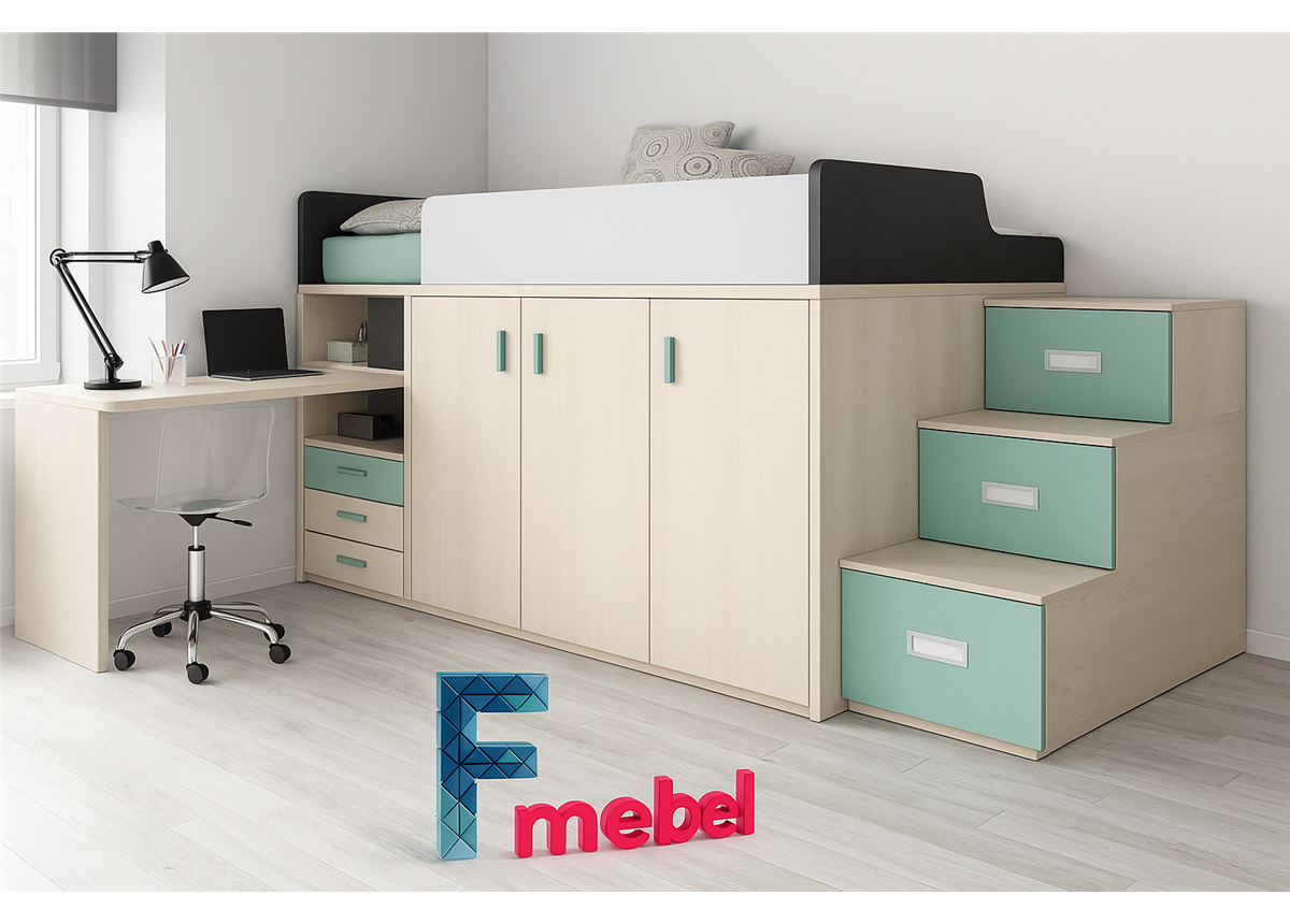 Кровать-чердак со столом Висбаден Fmebel