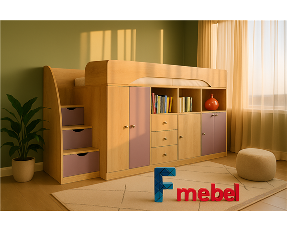 Кровать-чердак со столом Веллингтон Fmebel 