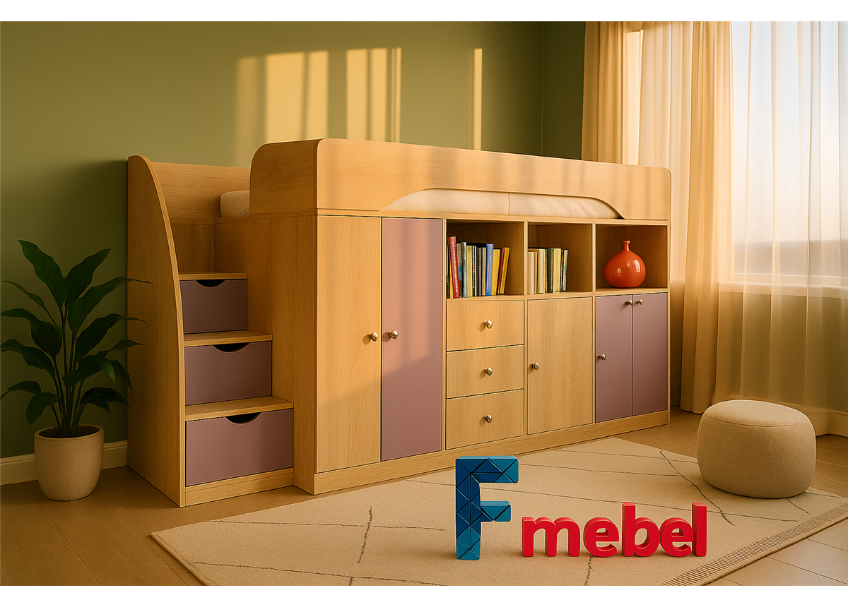 Кровать-чердак со столом Веллингтон Fmebel 