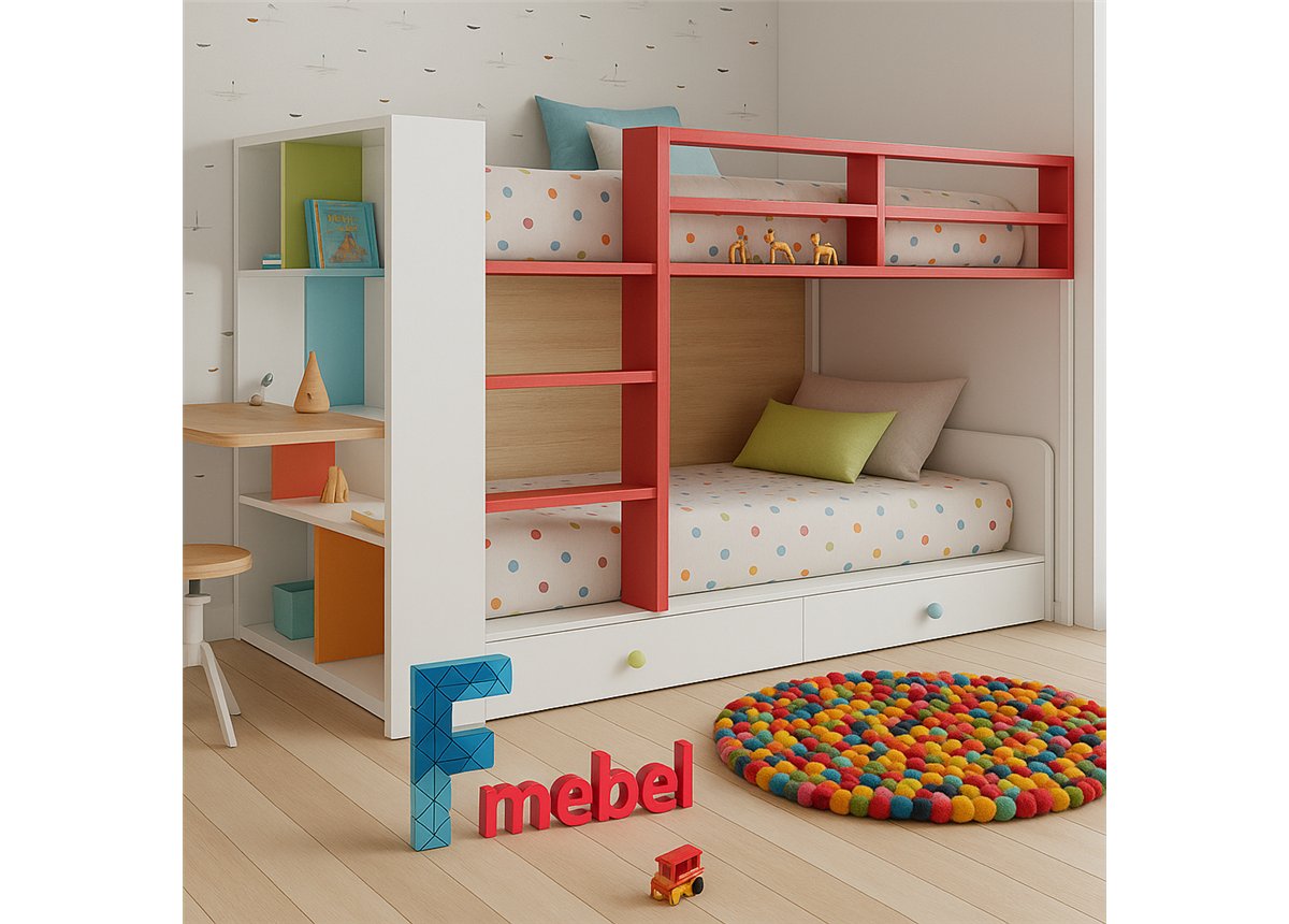 Двоярусне ліжко з полицями Кассель Fmebel 90x200