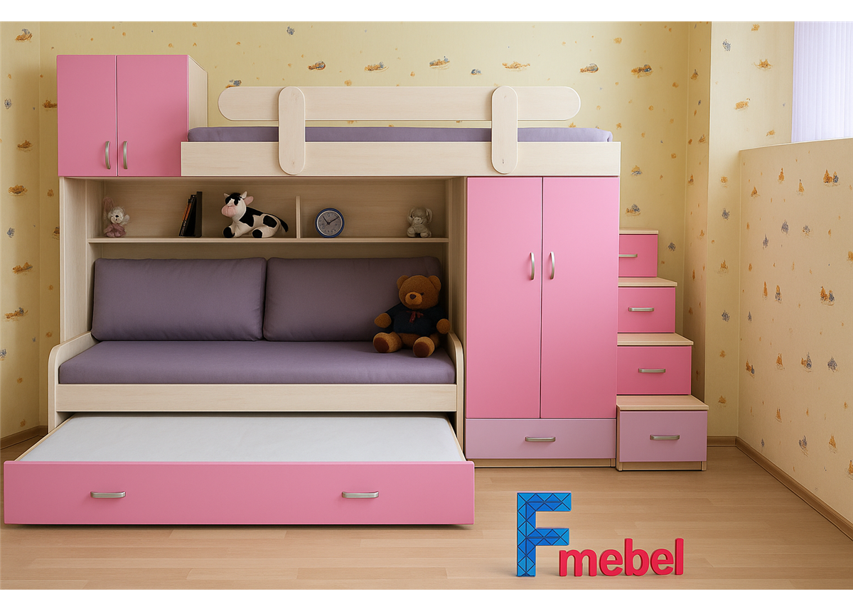 Двухъярусная кровать с дополнительным спальным местом Фарго Fmebel 80x190