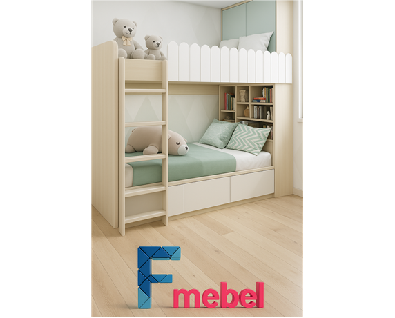 Двоярусне ліжко з полицями Акрон Fmebel 