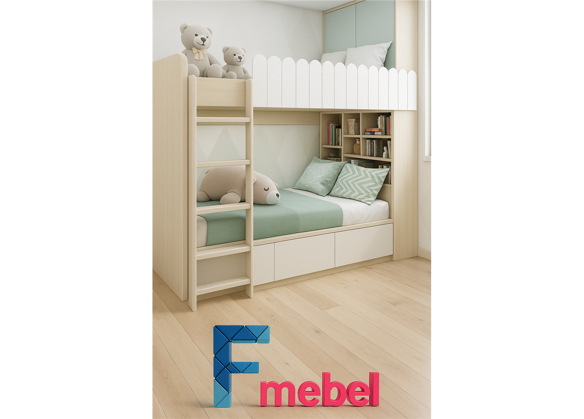 Двоярусне ліжко з полицями Акрон Fmebel