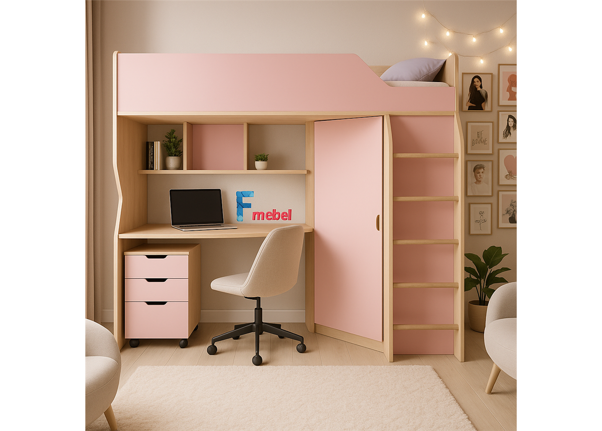 Кровать-чердак со столом Антверпен Fmebel