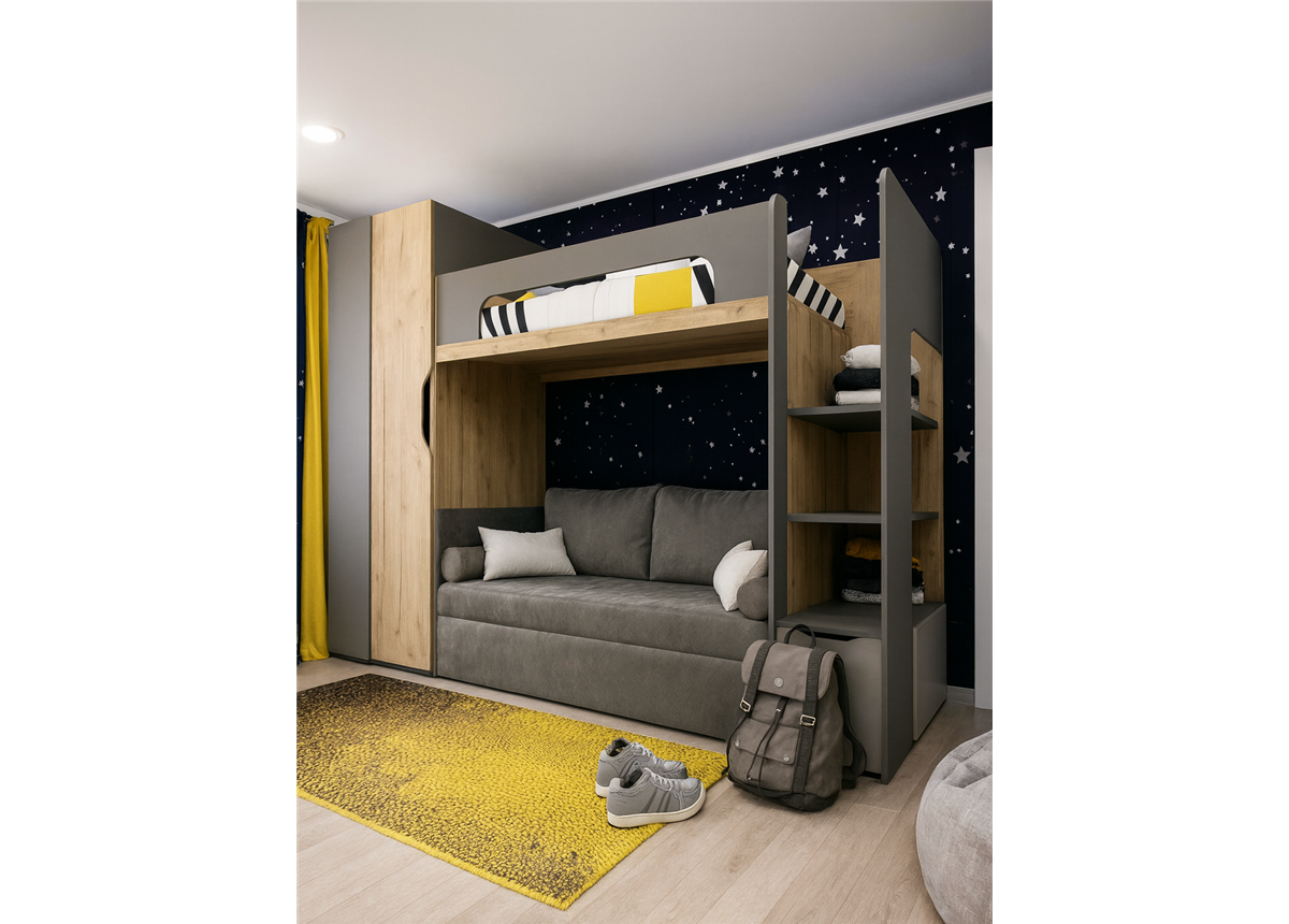 Кровать-чердак с местом под диван Луизиана Fmebel