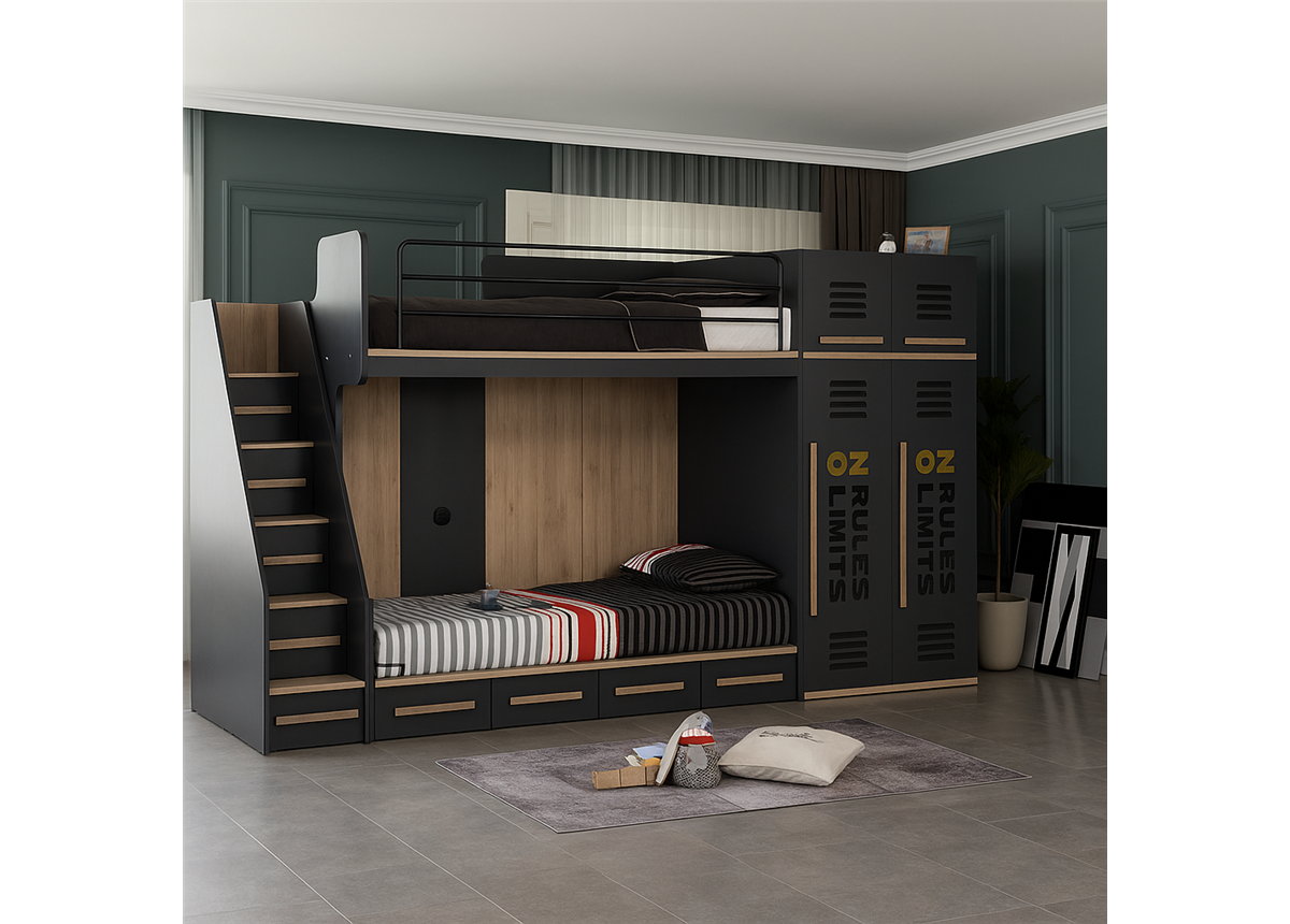 Двухъярусная кровать со шкафом Хельсинки-2 Fmebel 90x200 