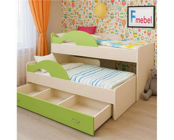 Двухъярусная кровать низкая Саванна Fmebel 80x160