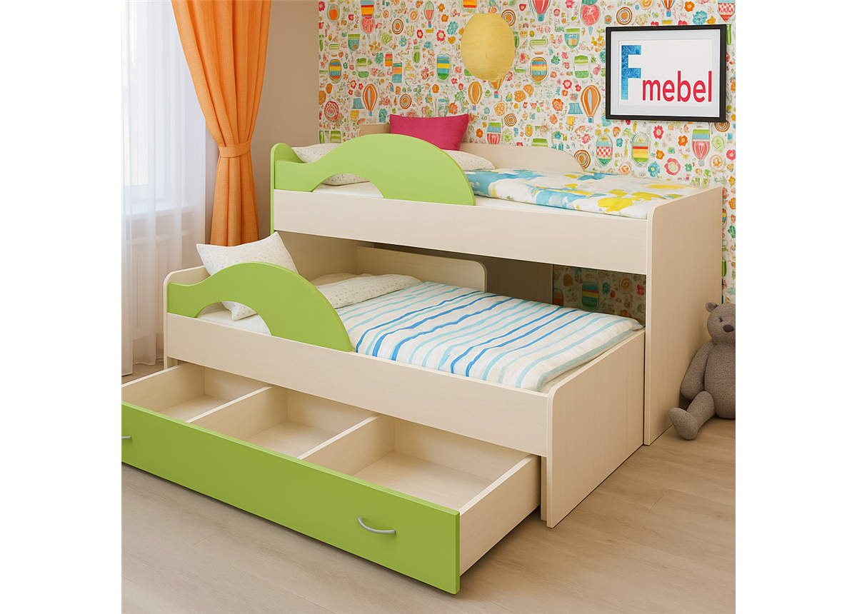 Двухъярусная кровать низкая Саванна Fmebel 80x160