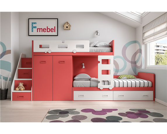 Двухъярусная кровать со шкафом Бернаби Fmebel 90x200