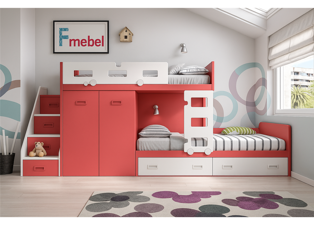 Двоярусне ліжко з шафою Бернабі Fmebel 90x200