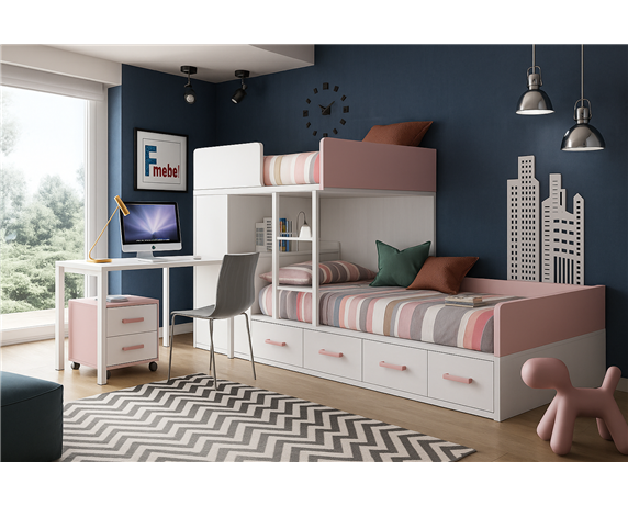 Двухъярусная кровать со шкафом и столом Шербрук Fmebel Двухъярусная кровать со шкафом и столом Шербрук Fmebel