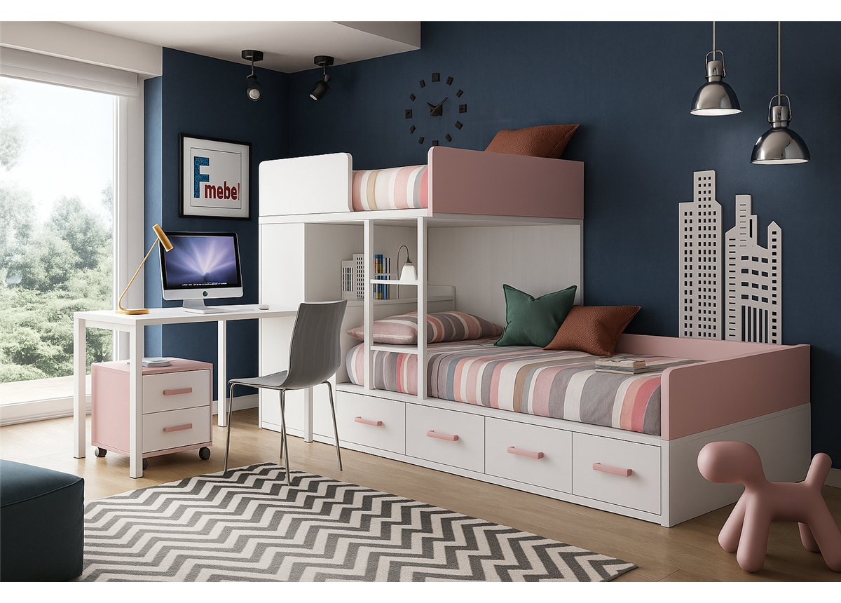 Двухъярусная кровать со шкафом и столом Шербрук Fmebel