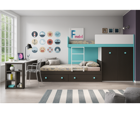 Двухъярусная кровать со шкафом и столом Рен Fmebel