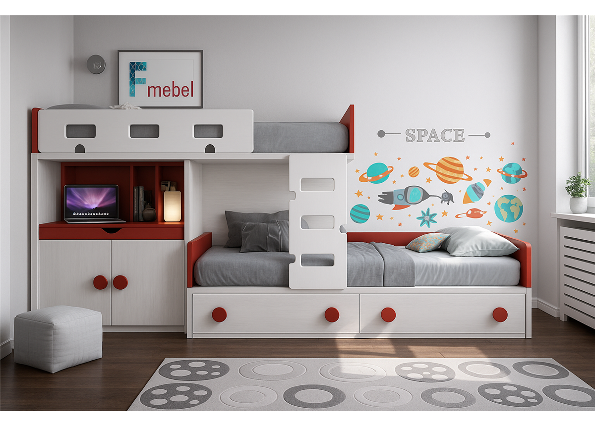 Двухъярусная кровать со шкафом Калгари Fmebel 90x200