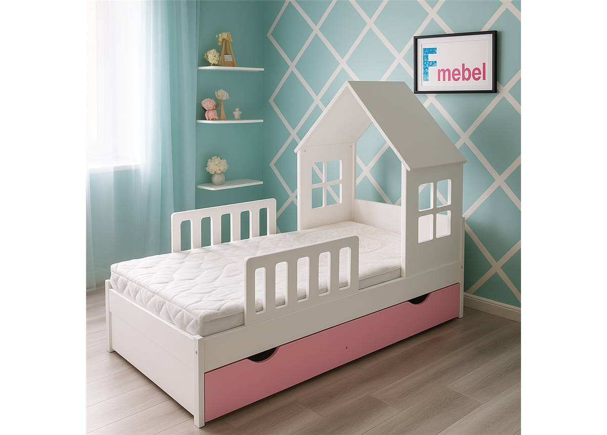Кровать-домик с бортиком и ящиком CALIFORNIA (102)