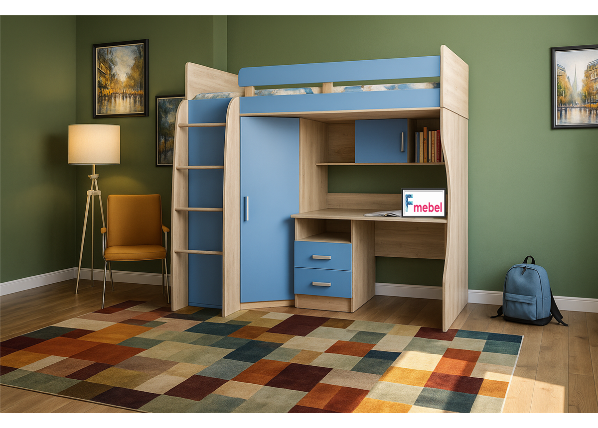 Кровать-чердак со столом Бангкок Fmebel 