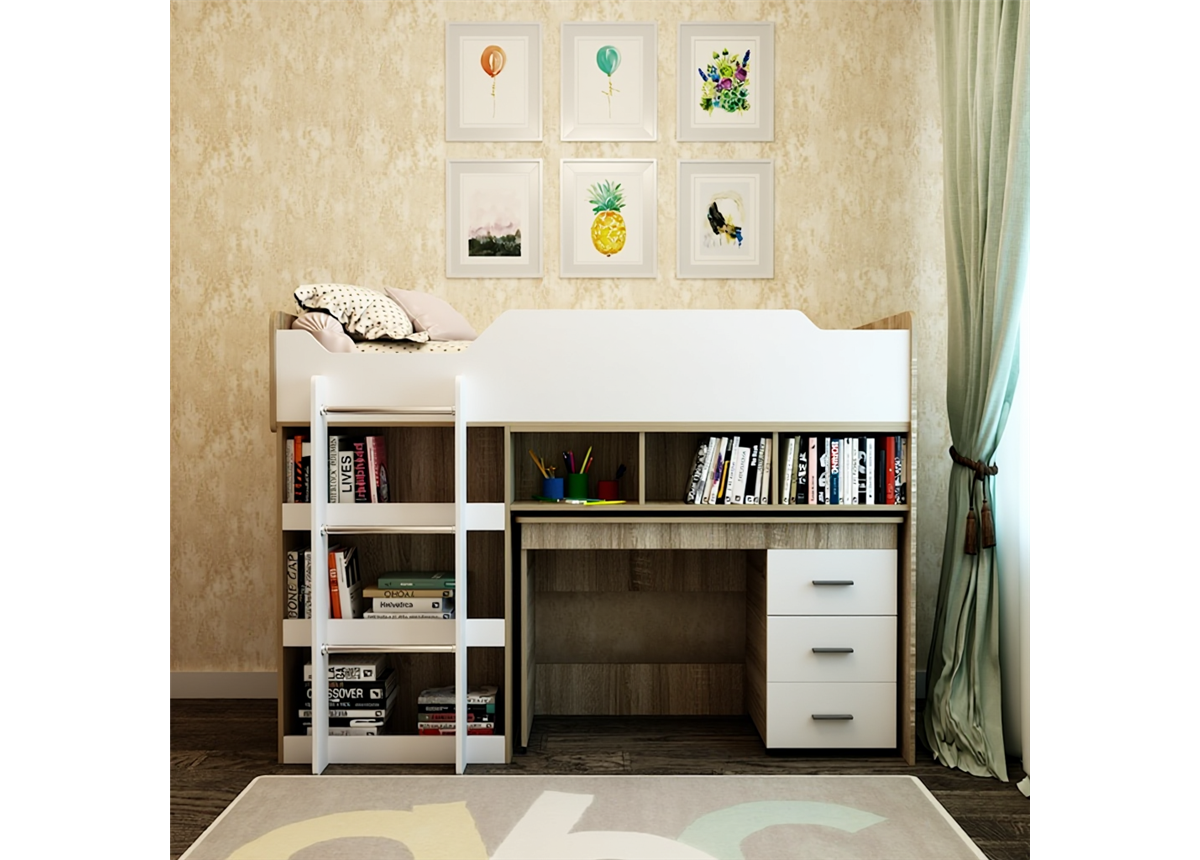 Кровать-чердак низкая Дюссельдорф Fmebel 