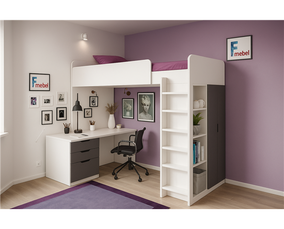 Кровать-чердак со столом Барбадос Fmebel 80х190
