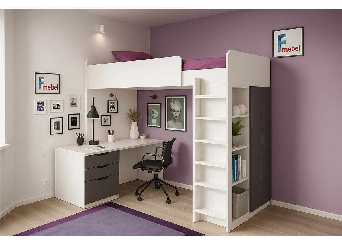 Кровать-чердак со столом Барбадос Fmebel 80х190