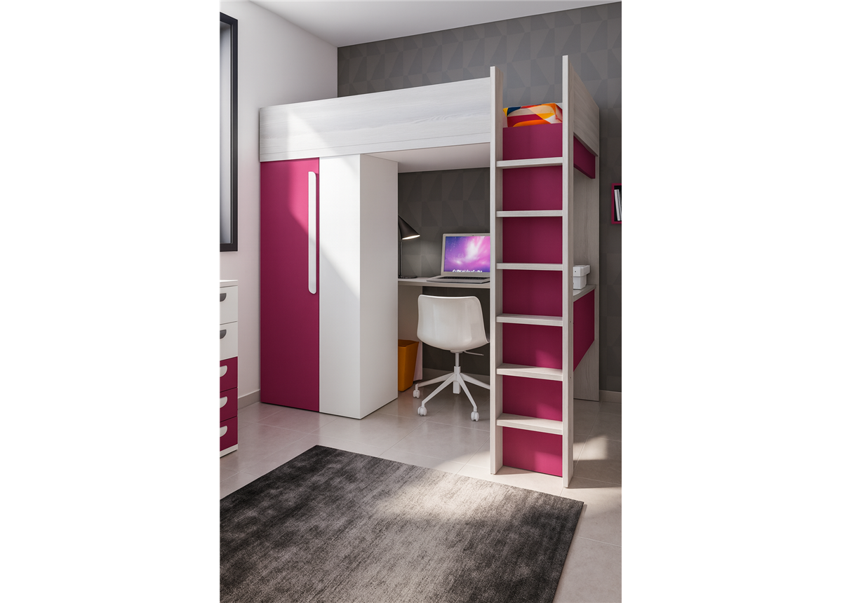 Кровать-чердак со столом Монтана Fmebel