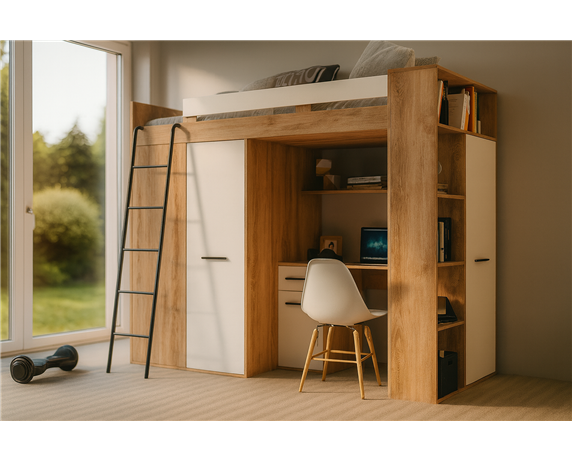 Кровать-чердак со столом и шкафом Канкун Fmebel 90x200