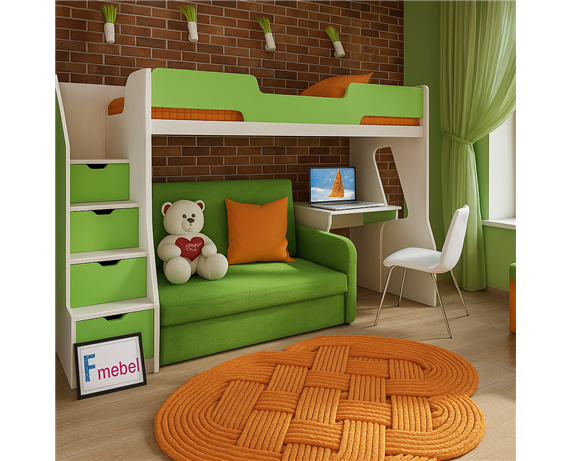 Кровать-чердак со столом Миннесота Fmebel 80x200