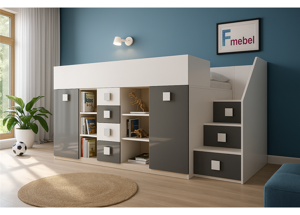 Кровать-чердак со шкафом Висконсин Fmebel 90x200