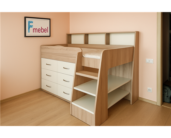 Кровать-чердак со шкафом Иллинойс Fmebel 80x190