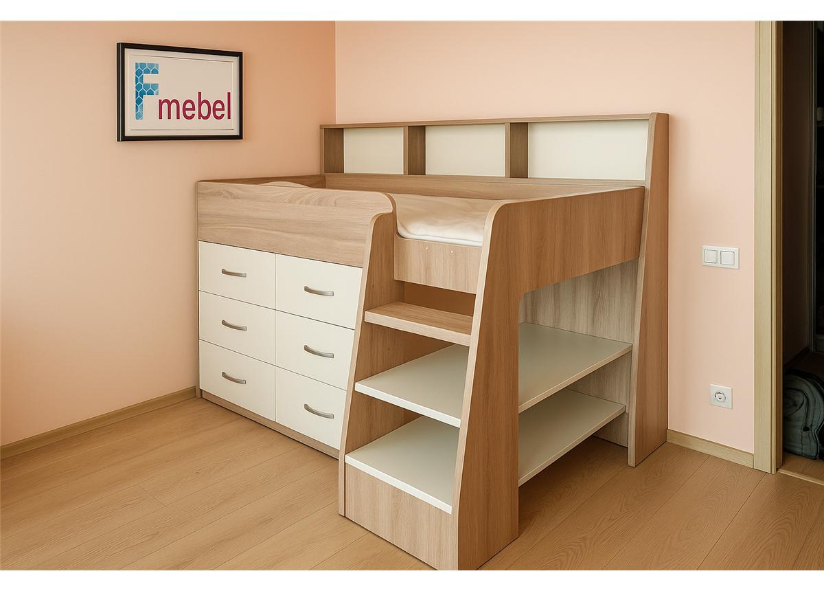 Кровать-чердак со шкафом Иллинойс Fmebel 80x190