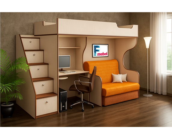 Кровать-чердак с местом под диван Кентукки Fmebel 80x200