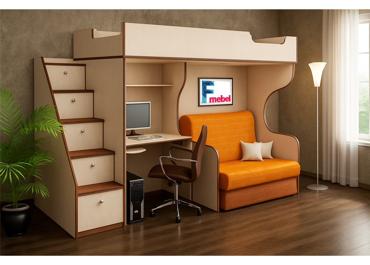 Кровать-чердак с местом под диван Кентукки Fmebel 80x200