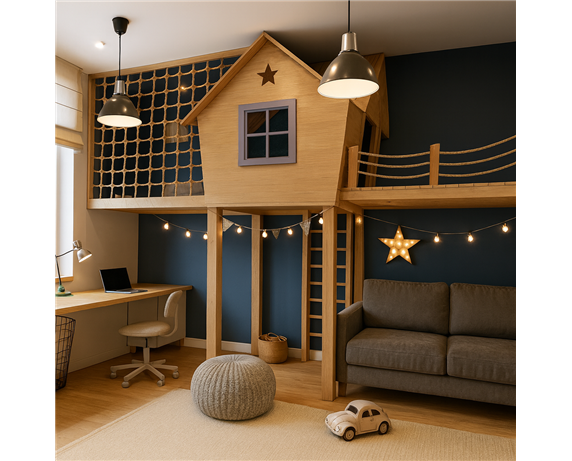 Кровать-чердак со спортивно игровой зоной Брюгге Fmebel