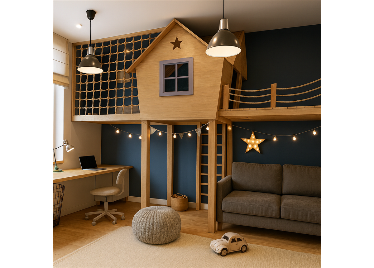 Кровать-чердак со спортивно игровой зоной Брюгге Fmebel