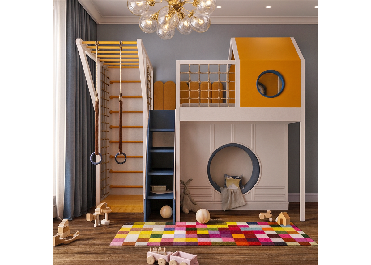 Кровать-чердак со спортивно игровой зоной Варшава Fmebel