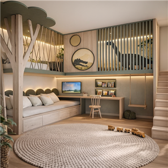 Двухъярусная кровать со спортивно игровой зоной Гавана Fmebel