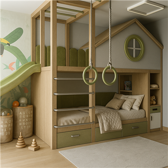 Двухъярусная кровать со спортивно игровой зоной Порту Fmebel