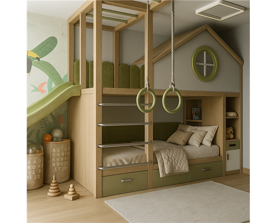 Двухъярусная кровать со спортивно игровой зоной Порту Fmebel