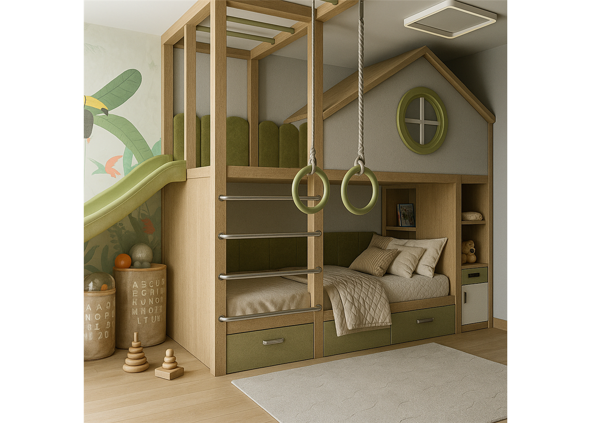 Двухъярусная кровать со спортивно игровой зоной Порту Fmebel