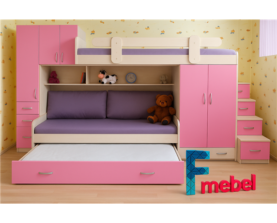 Двухъярусная кровать с дополнительным спальным местом Фарго Fmebel 80x190