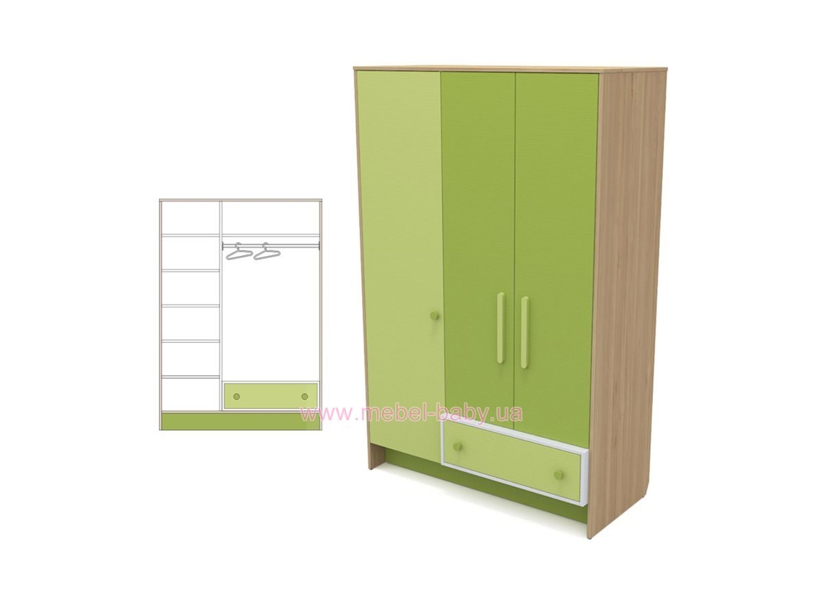 Трехдверный шкаф кв-03 Акварели Зеленые