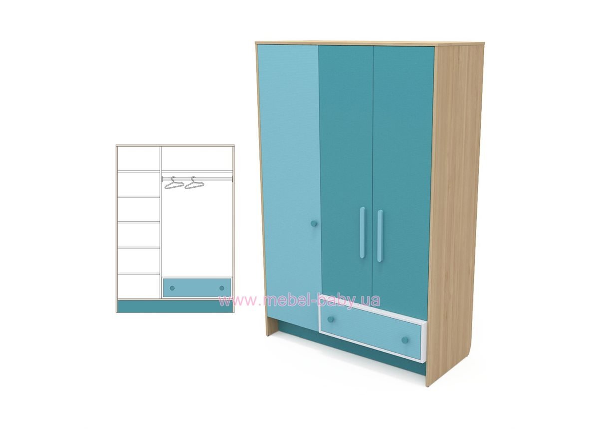 Трехдверный шкаф кв-03 Акварели Бирюзовые