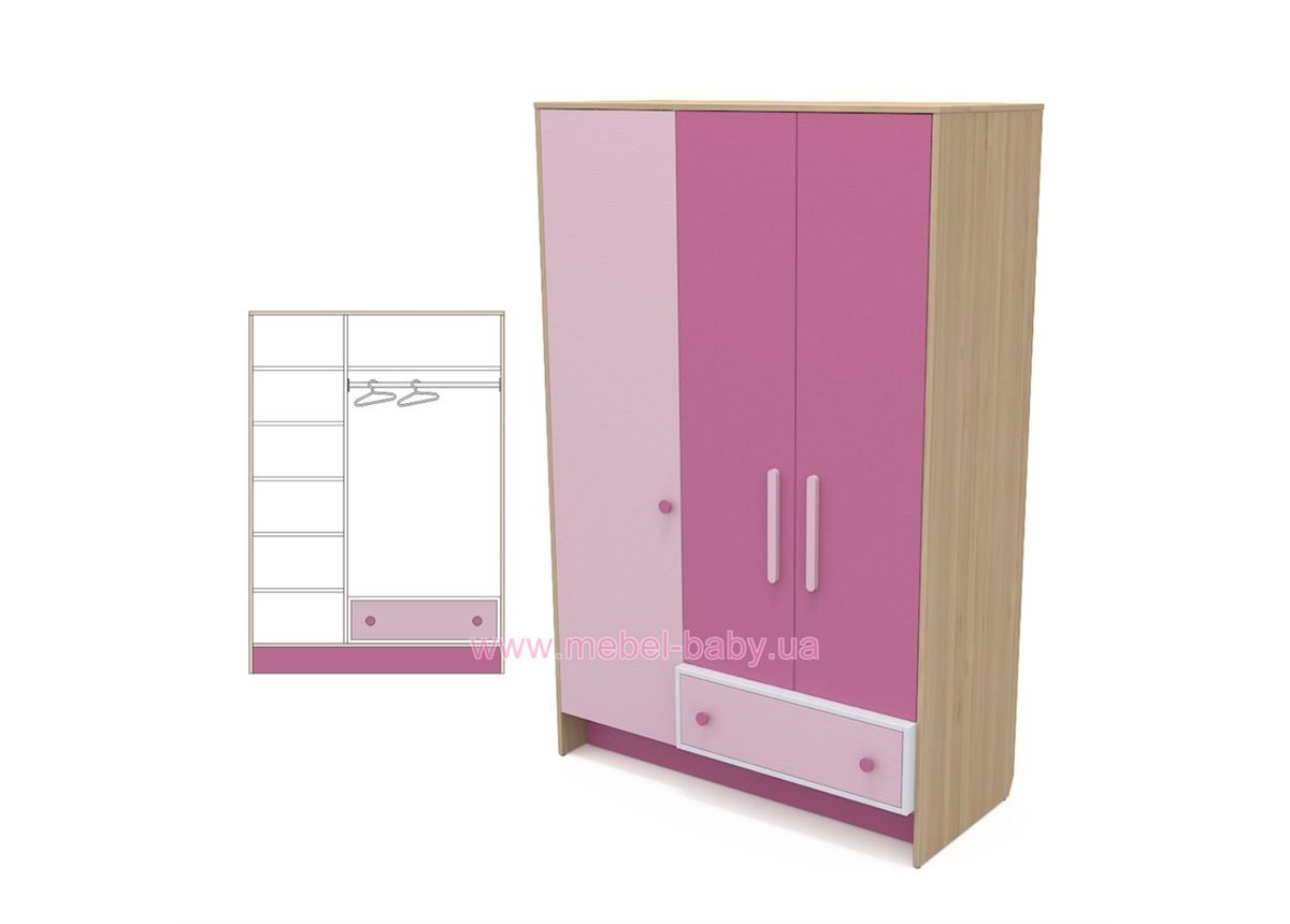 Трехдверный шкаф кв-03 Акварели Розовые